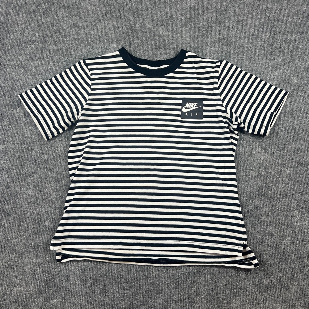 Nike Air T Shirt Boys Medium Black White Striped Tight Knit Rib Cotton Stretch